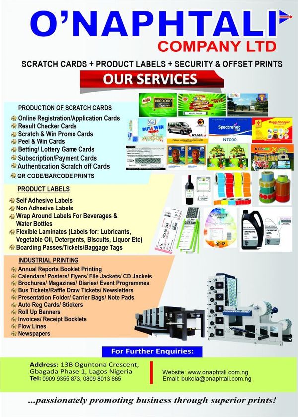 CALL HOPE ON 08128573925 TO PRINT SCRATCH CARDS, PRODUCT LABELS, AUTHENTICATION LABELS, ETC