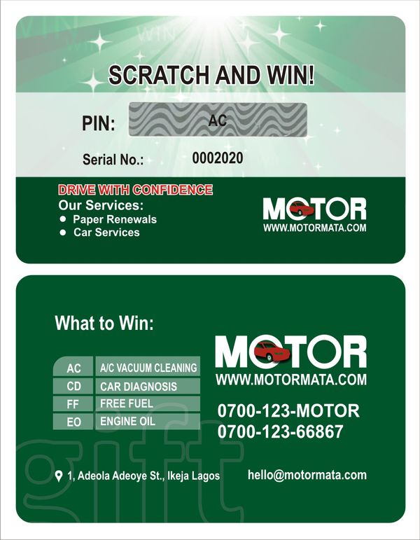 CALL HOPE ON 08128573925 TO PRINT SCRATCH AND WIN PROMO CARDS