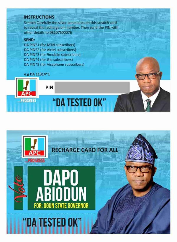 CALL BUKOLA ON 09099355873 TO PRINT POLITICAL CAMPAIGN RECHARGE CARDS